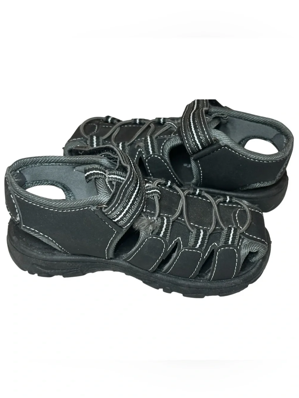 RuggedBear Kids closed toe athletic Sandals.Blk/Gy size 9.